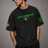 Model wearing an oversized black Neymar Legacy t-shirt with green 'Neymar' graphic and Brazilian CBF crest on sleeve.