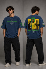 Model wearing an oversized black Neymar Legacy t-shirt with green 'Neymar' graphic and Brazilian CBF crest on sleeve. - midnight indigo