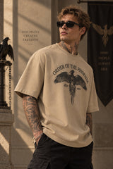 Beige Harry Potter oversized tshirt with Order of the Phoenix phoenix wings HD print and Est 1970 text on front