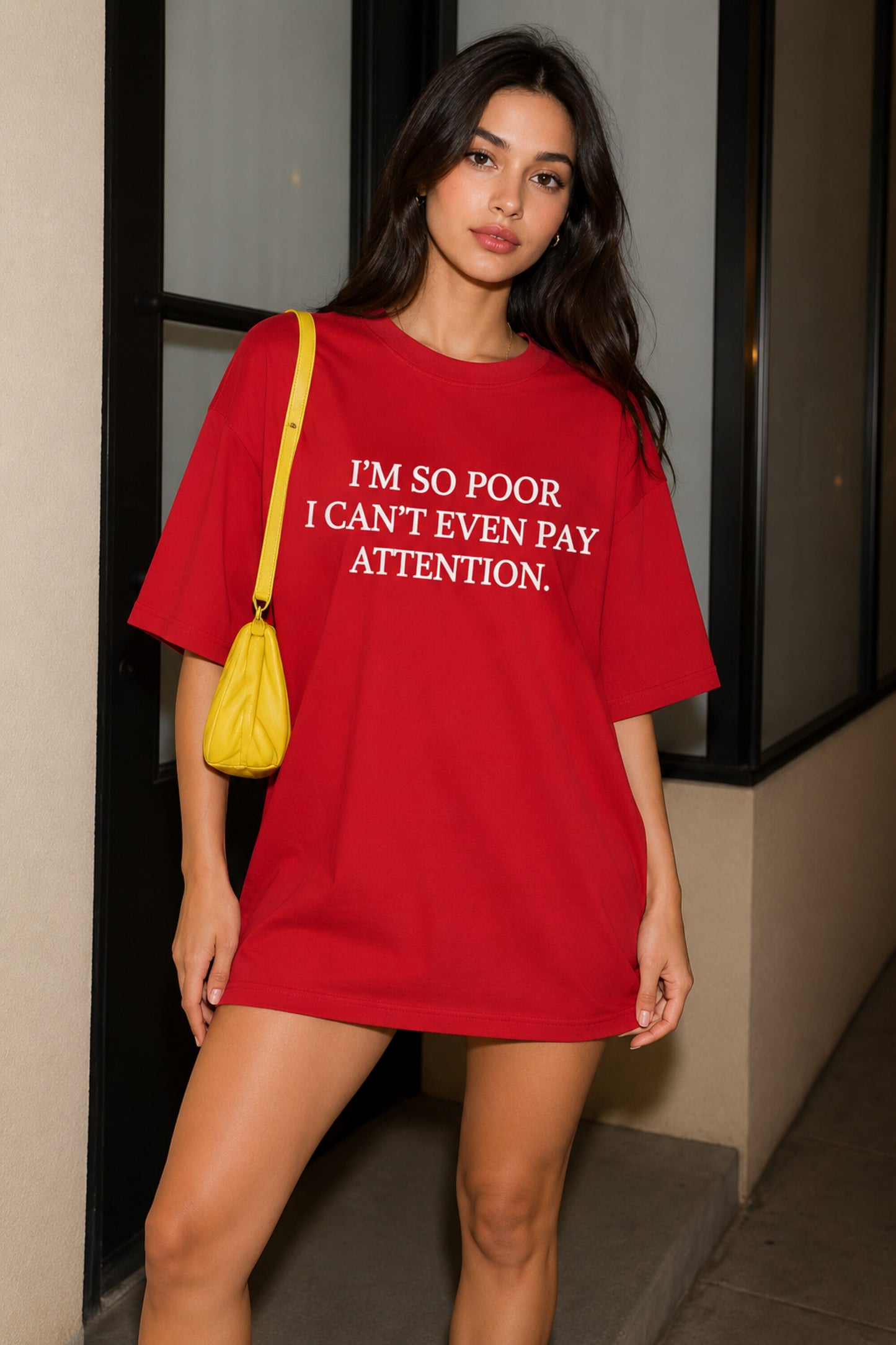 POPCASE Pay Attention Girl red oversized t shirt with slogan front print unbothered back print streetwear premium cotton