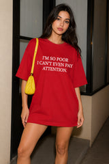 POPCASE Pay Attention Girl red oversized t shirt with slogan front print unbothered back print streetwear premium cotton