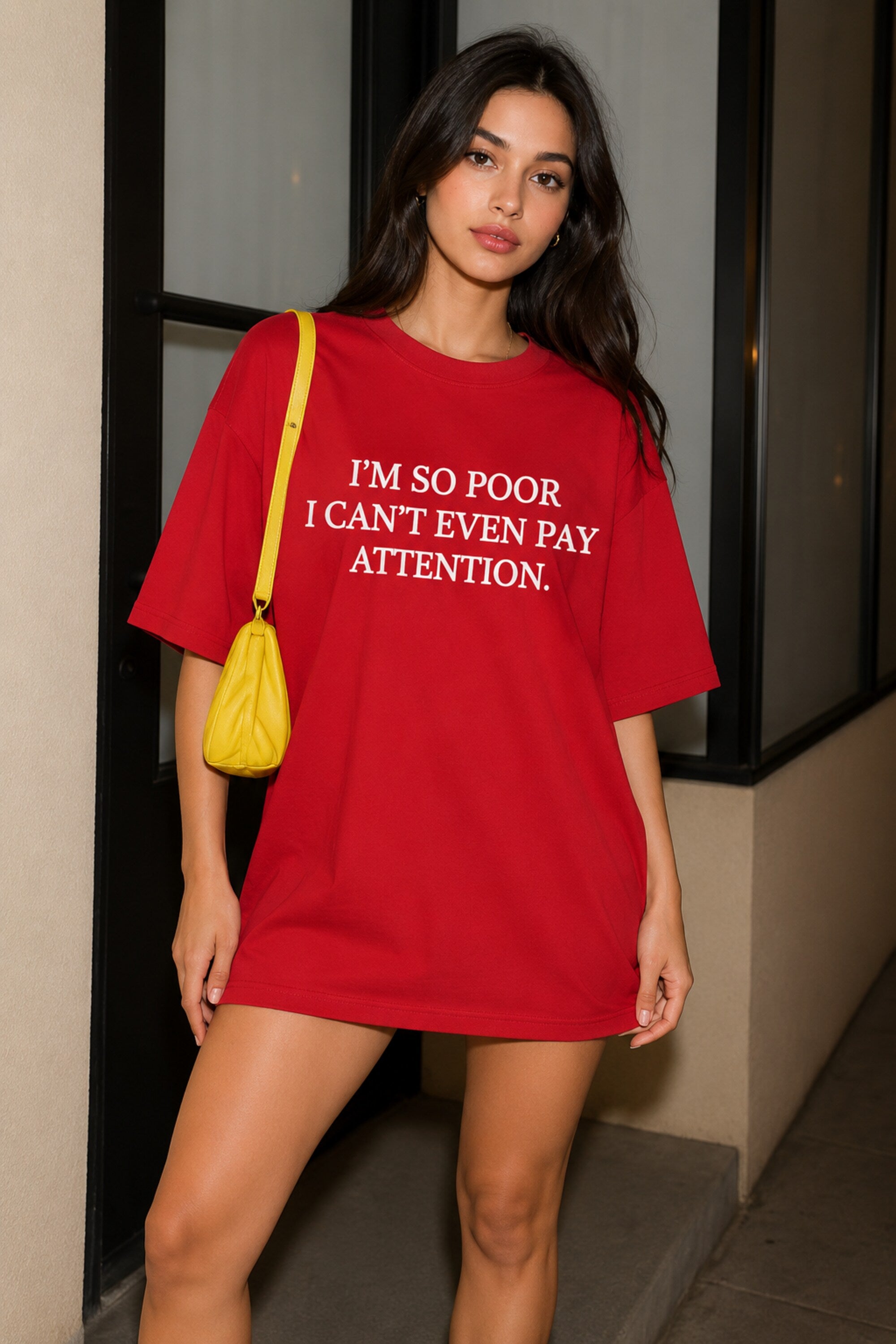 POPCASE Pay Attention Girl red oversized t shirt with slogan front print unbothered back print streetwear premium cotton