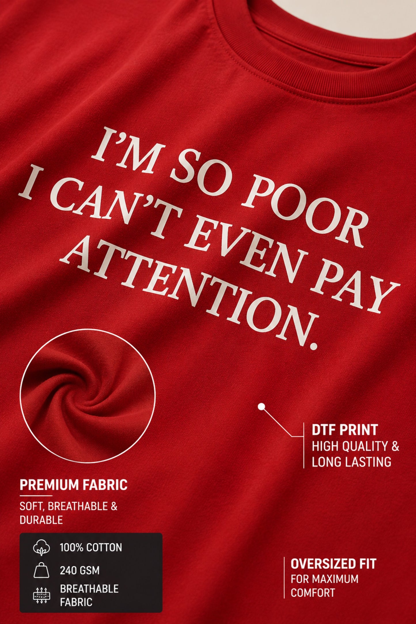 POPCASE Pay Attention Girl red oversized t shirt with slogan front print unbothered back print streetwear premium cotton