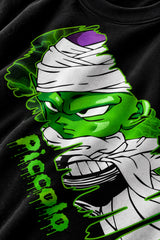 Black Dragon Ball Z anime oversized tshirt with Piccolo chibi front HD print and dripping neon green graffiti Piccolo text