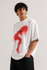 POPCASE Pop Culture white oversized t shirt with abstract red spray paint graffiti silhouette graphic streetwear print