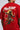 Red oversized t-shirt with 'PROJECTOR HANUMANJI' graphic design of a warrior monkey god and 'POPCASE' logo, worn by a man.