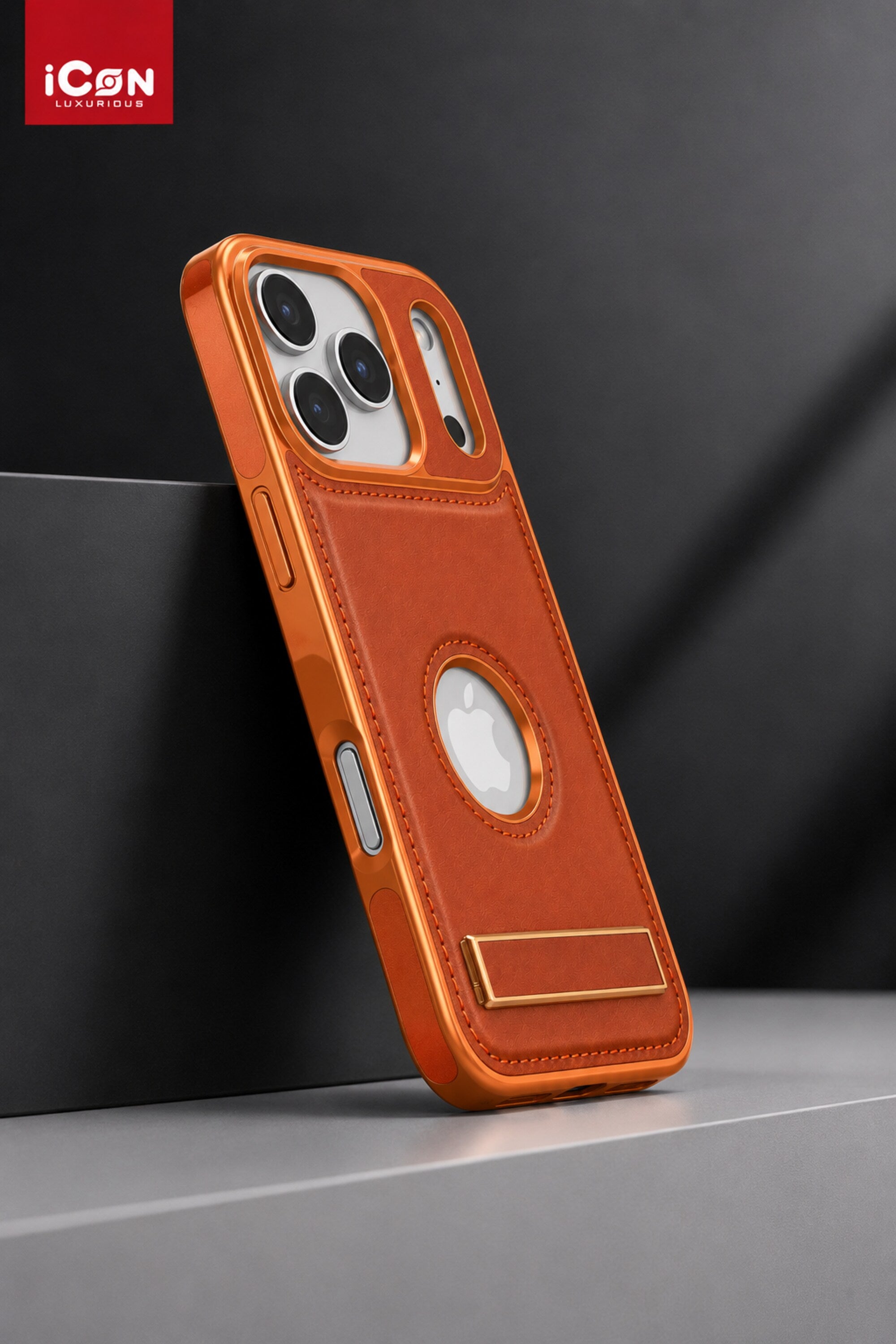 Orange phone case with a black background