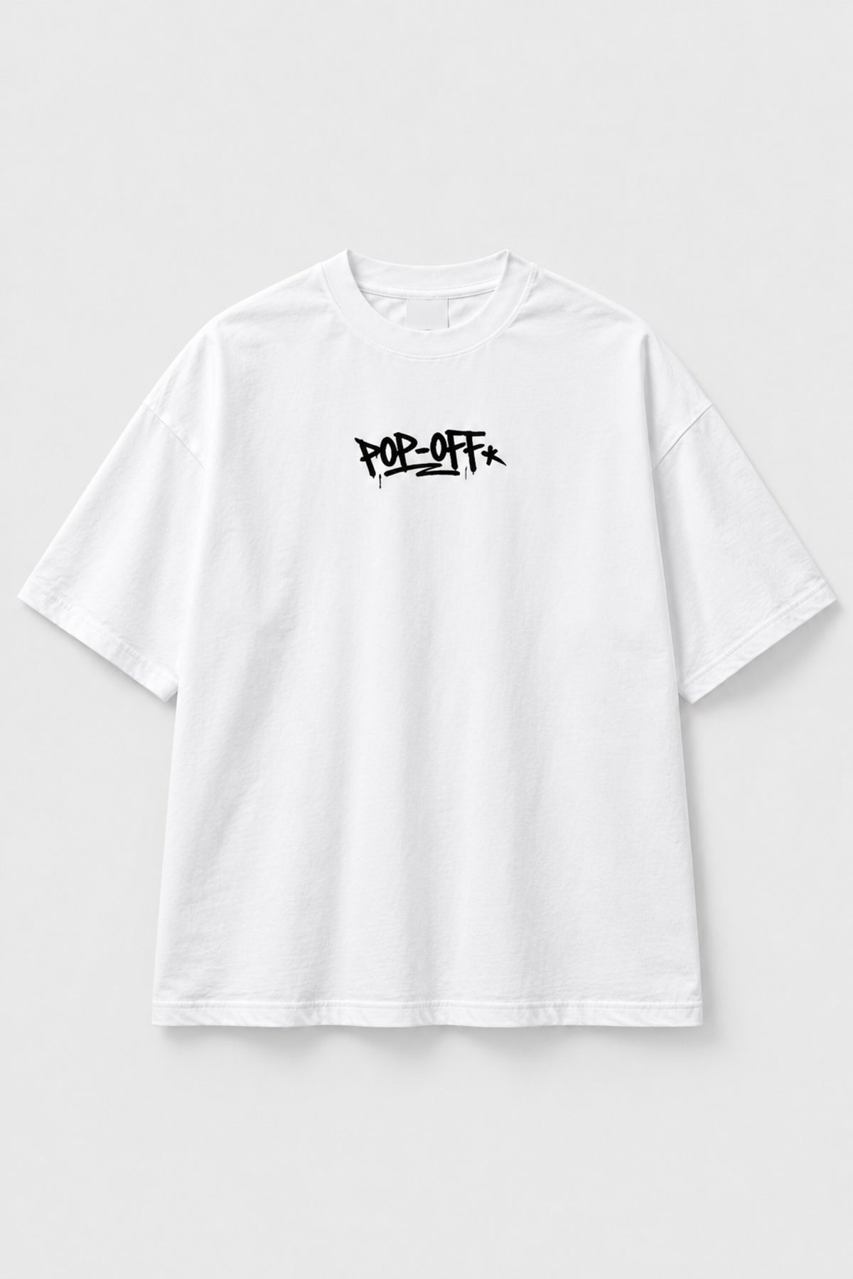 White oversized tshirt with Broke But Rich glamorous girl red dumpster graphic on back, drop shoulder boxy fit, men India
