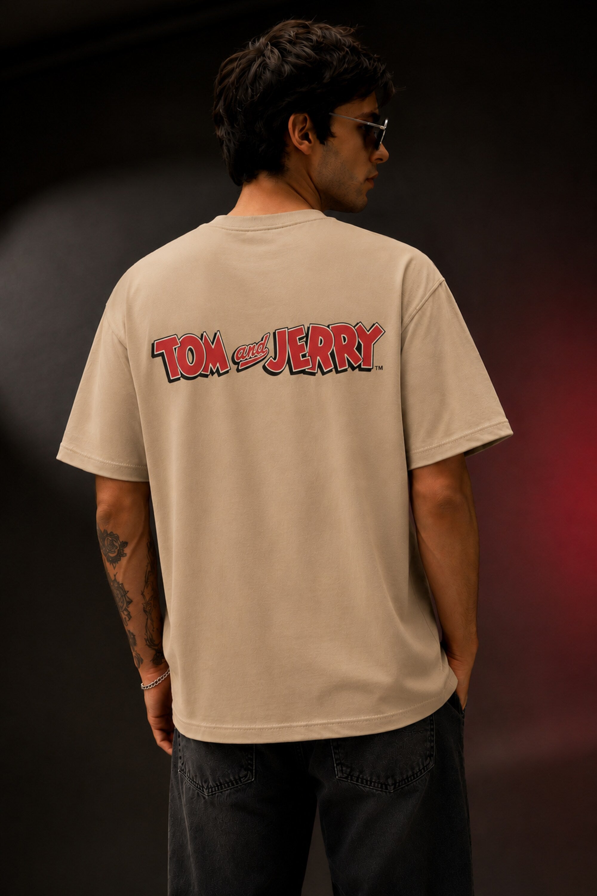 POPCASE Tom and Jerry white beige graphic oversized t shirt Jerry mouse cartoon DTF print streetwear tshirt pop culture