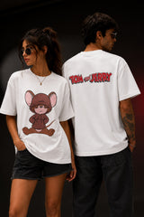 POPCASE Tom and Jerry white beige graphic oversized t shirt Jerry mouse cartoon DTF print streetwear tshirt pop culture - white