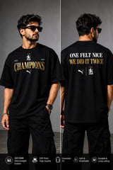 RCB 2026 Champions text print close-up – defending champions oversized tshirt India – PopCase