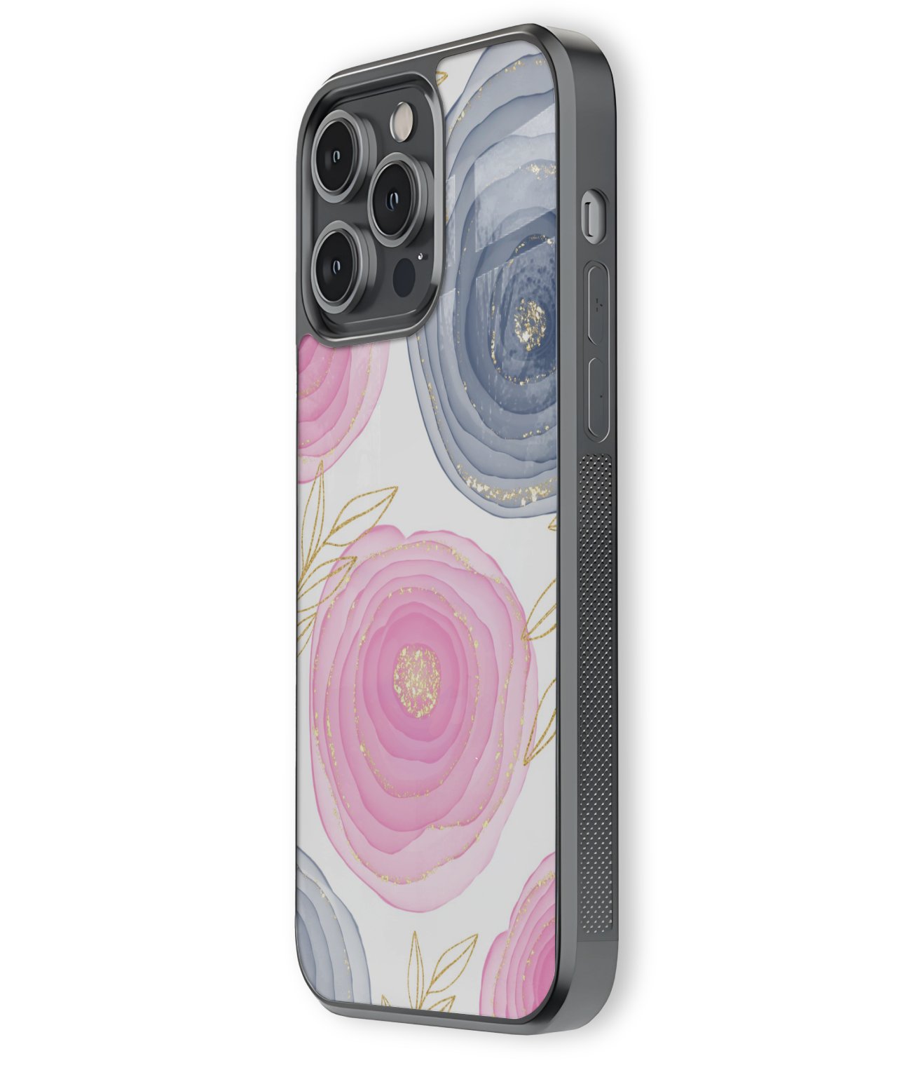 Phone case with pink floral design on a white background