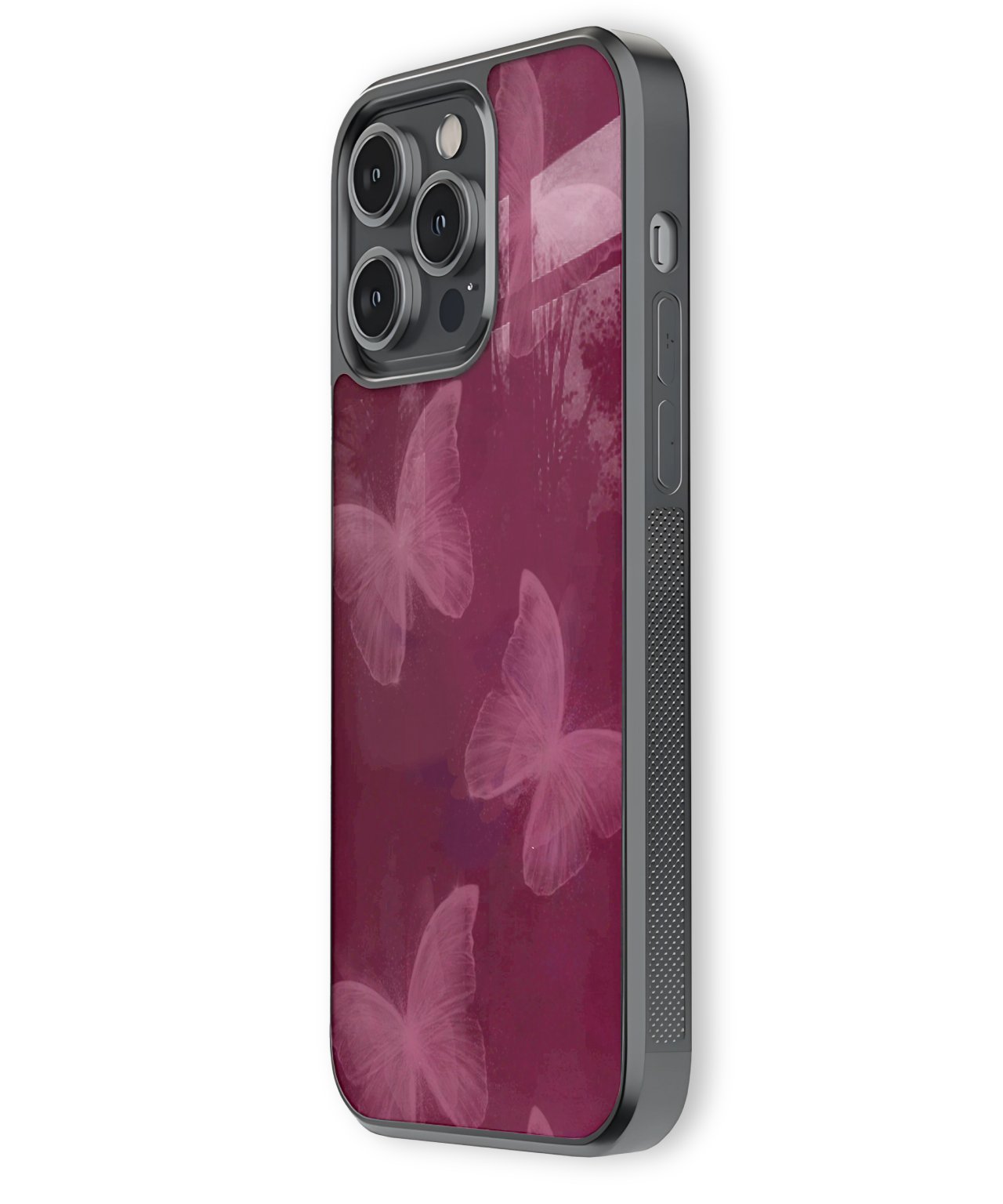 Phone case with butterfly design on a magenta background