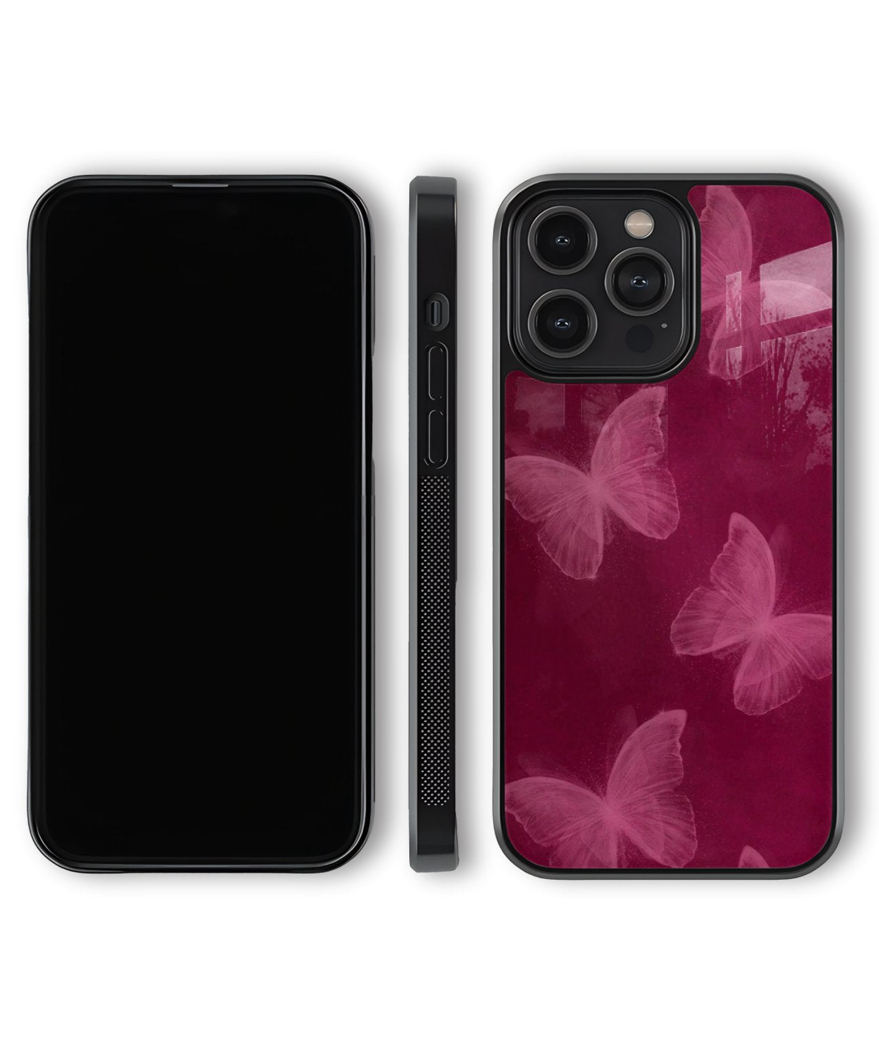 Phone case with pink butterfly design on a magenta background