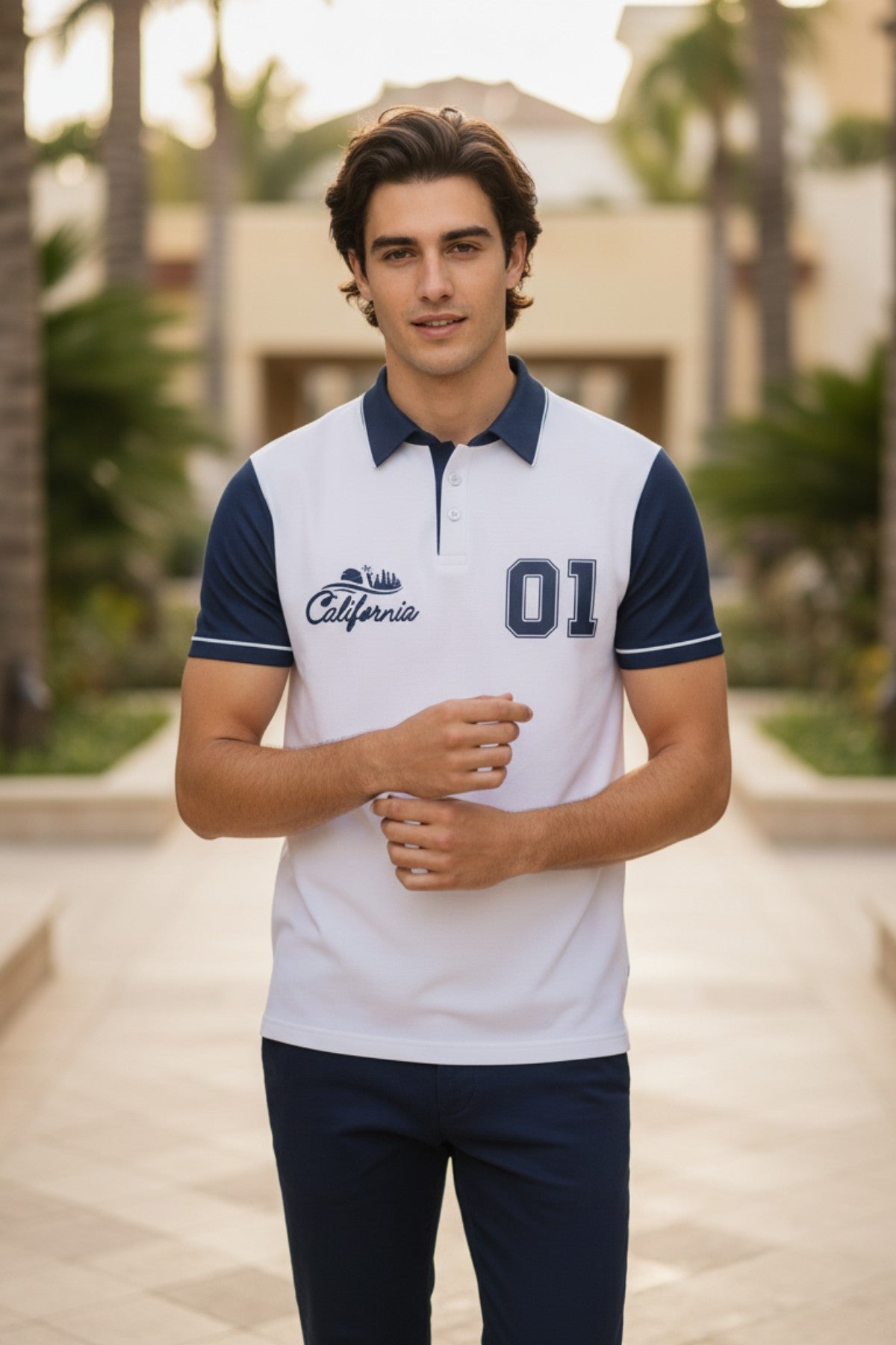 Luxury White Contrast Sleeve Polo T-Shirt for Men 1