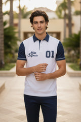 Luxury White Contrast Sleeve Polo T-Shirt for Men 1