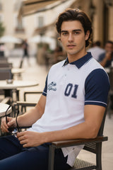 Luxury White Contrast Sleeve Polo T-Shirt for Men 2