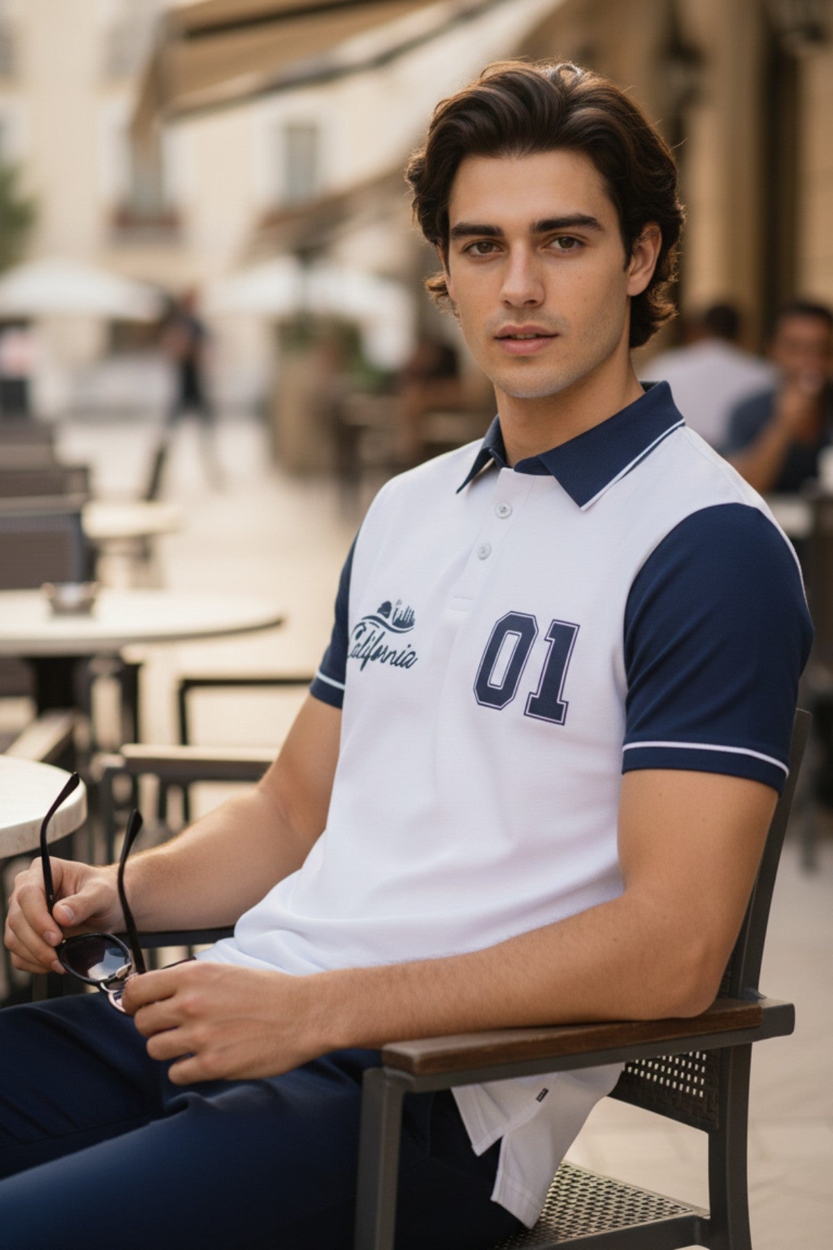 Luxury White Contrast Sleeve Polo T-Shirt for Men 2