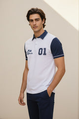 Luxury White Contrast Sleeve Polo T-Shirt for Men 4