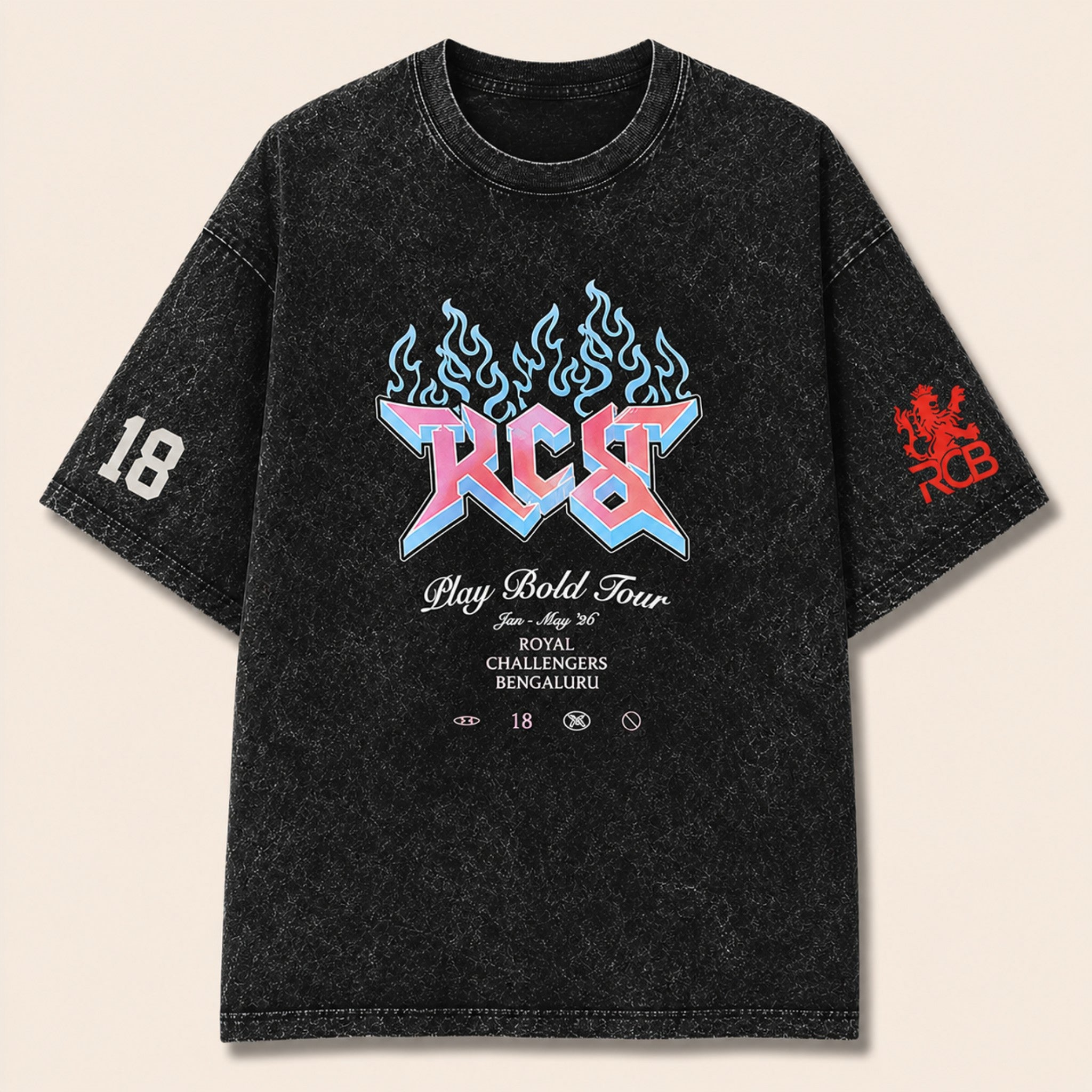 PopCase Virat Kohli RCB vintage tshirt size chart India – S M L XL XXL unisex oversized drop-shoulder