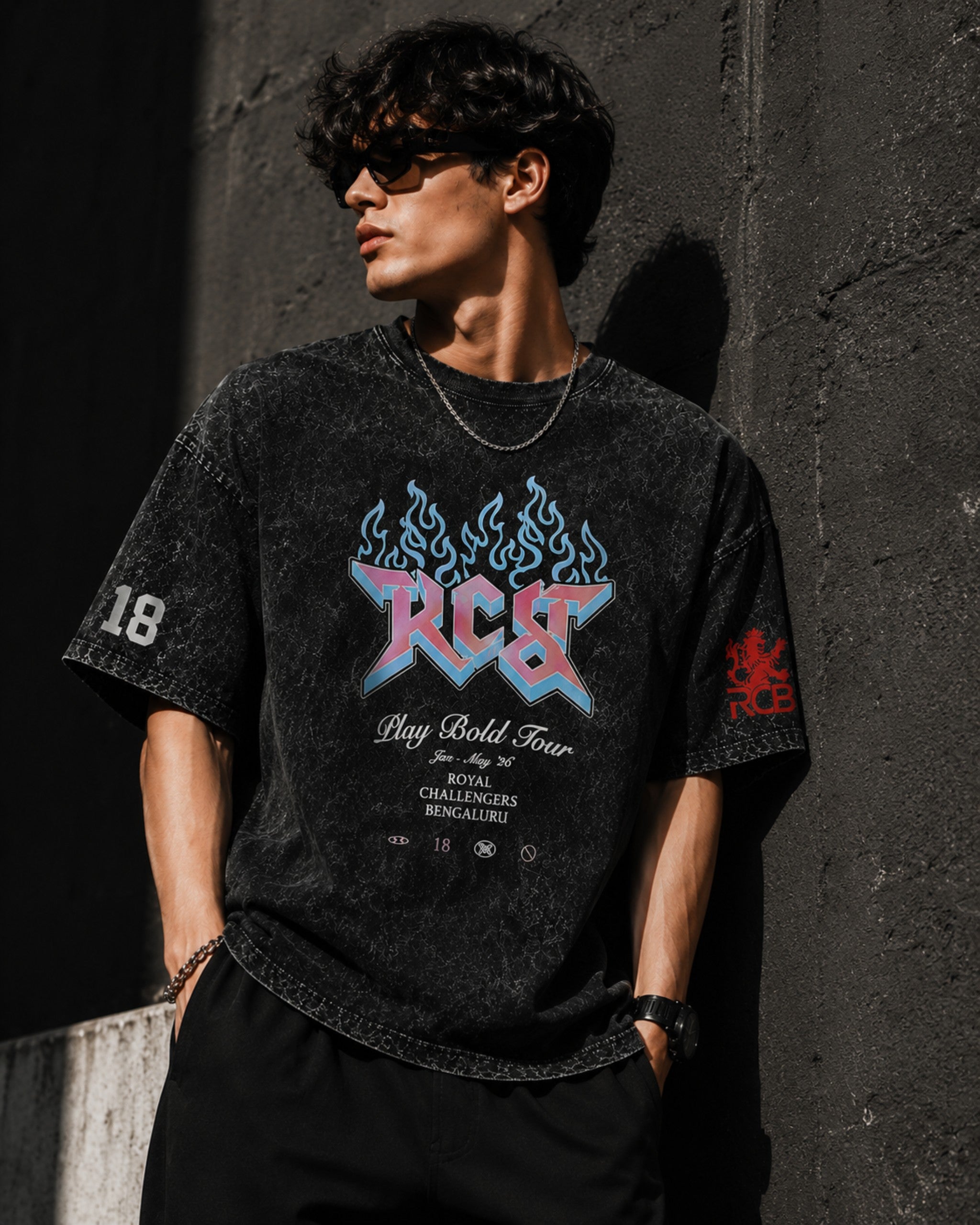 RCB vintage tshirt back – Virat Kohli Life in Cricket podcast look – Royal Challengers Bengaluru 2026 – PopCase