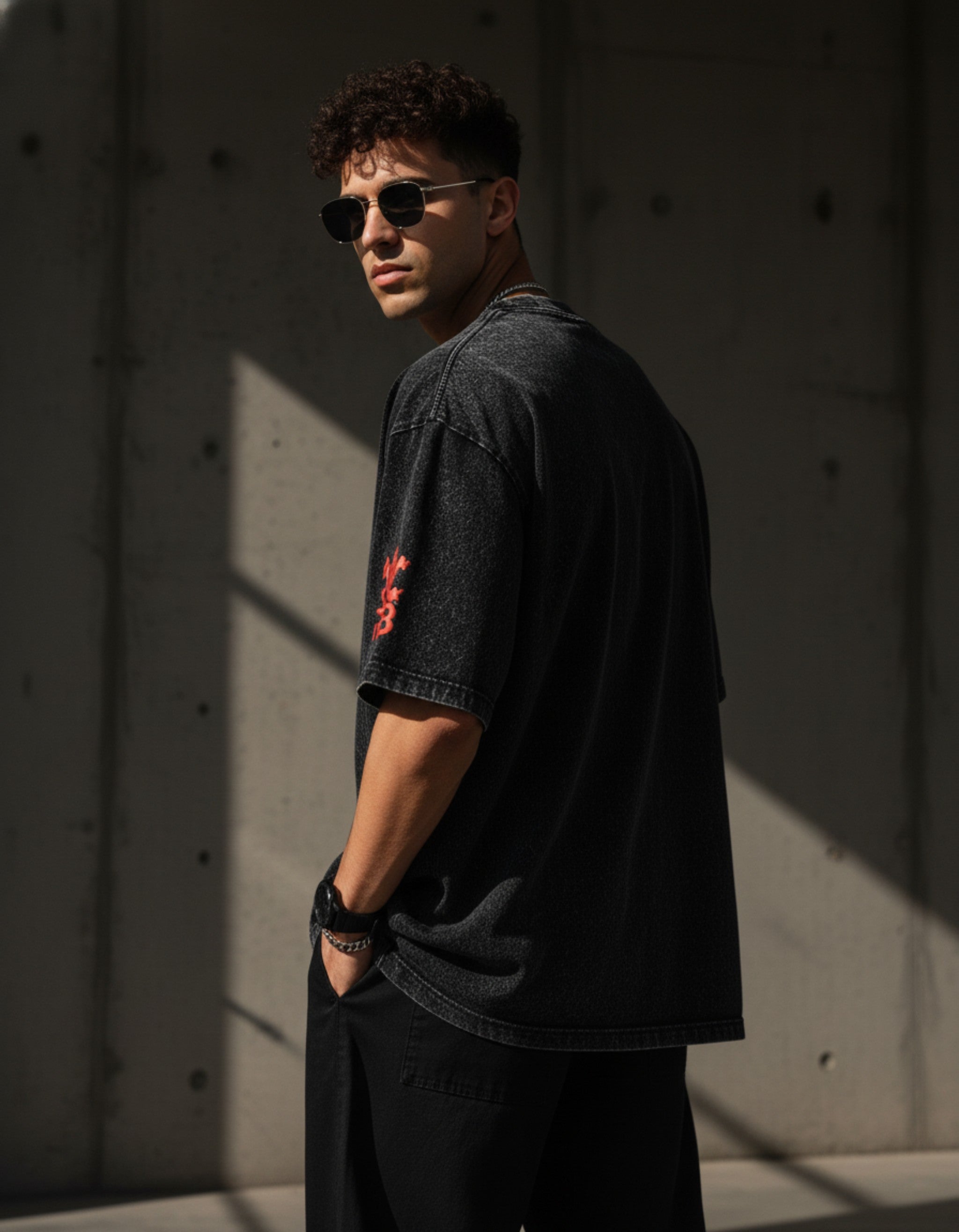 Virat Kohli RCB podcast tshirt styled with black cargos – oversized vintage streetwear India 2026 – PopCase