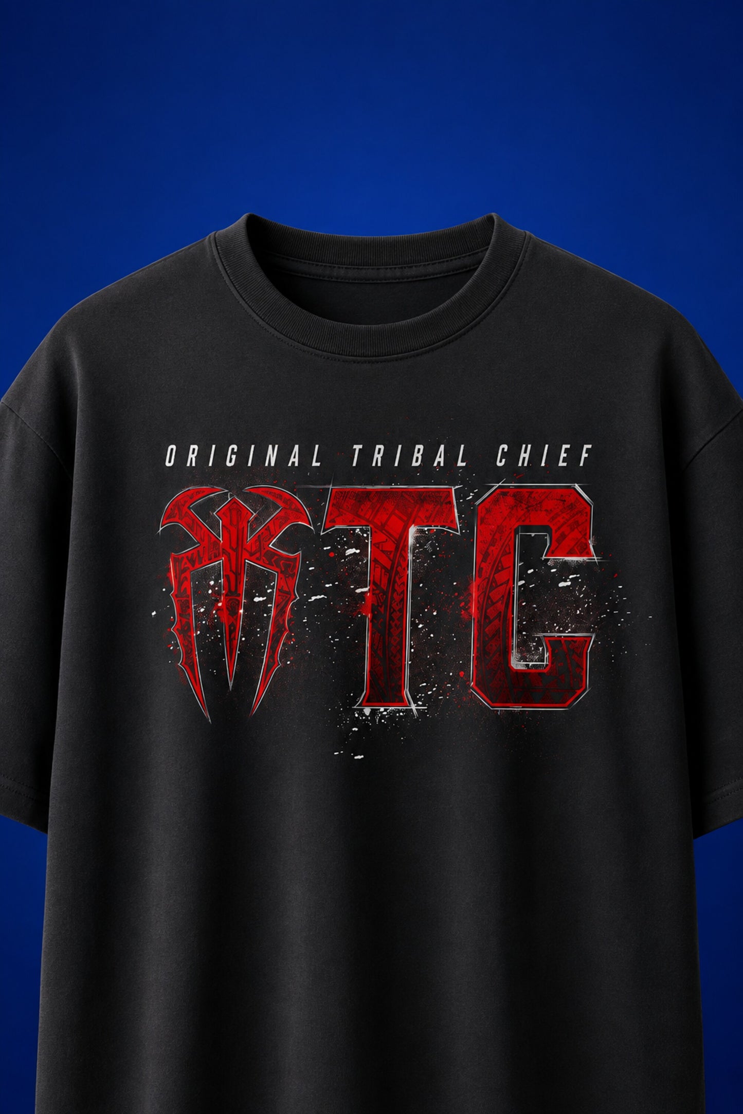 Roman Reigns Original Tribal Chief OTC black oversized t-shirt with red WWE graphic