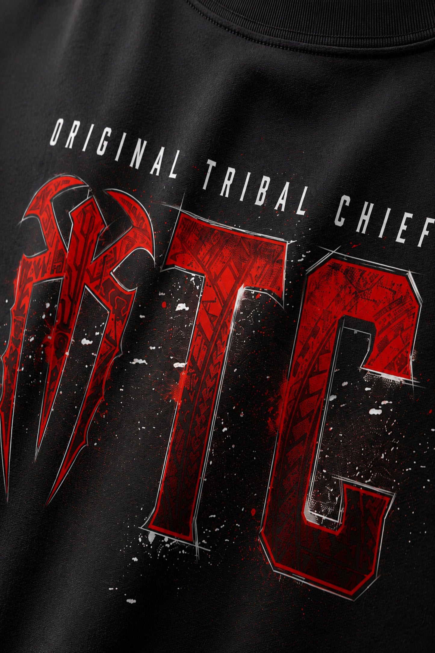 Roman Reigns Original Tribal Chief OTC black oversized t-shirt with red WWE graphic