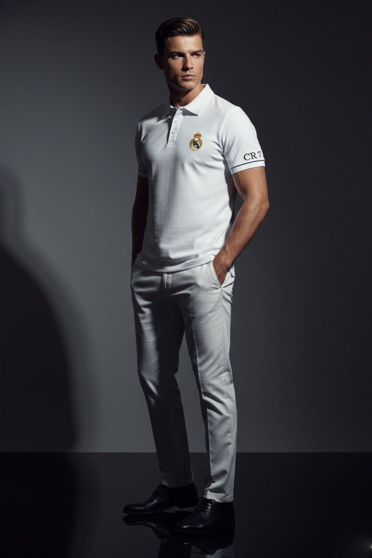 Real Madrid White Polo T-Shirt with CR7 Sleeve Print 5