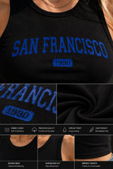 Ribbed crop tank top with San Francisco 1990 vintage DTF print and heart detail