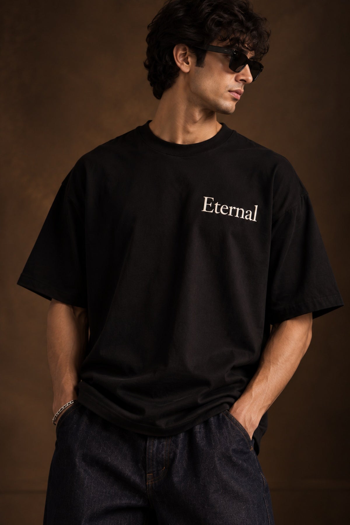 Black Sanskar Bharat Sanskrit oversized tshirt with Sanskrit shloka and artistic Bharat illustration HD print on back