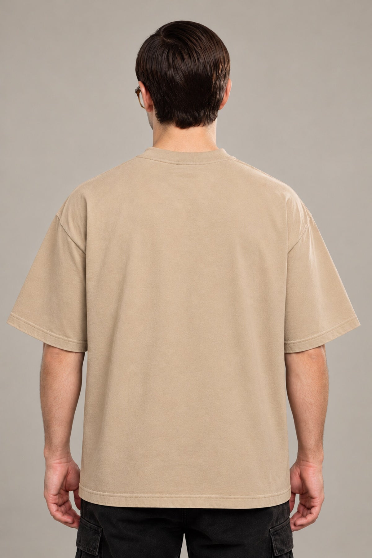 Beige oversized tshirt with smoking kills red script and Ferrari F1 racing car No.16 print on front, drop shoulder boxy fit, men India