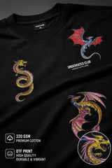 POPCASE Snake Dragon Korean oversized graphic t shirt with multi-dragon serpent mythology print streetwear available in black and white
