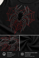 Black premium cotton crop tank top with Spider-Man web graphic DTF print alt aesthetic superhero streetwear women fitted sleeveless