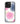 Phone case with pink floral and blue circular design on a white background