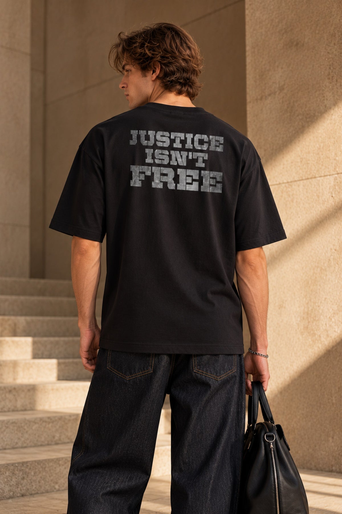 Black oversized tshirt with The Shield badge logo in dark minimal print on front, drop shoulder boxy fit, men India
