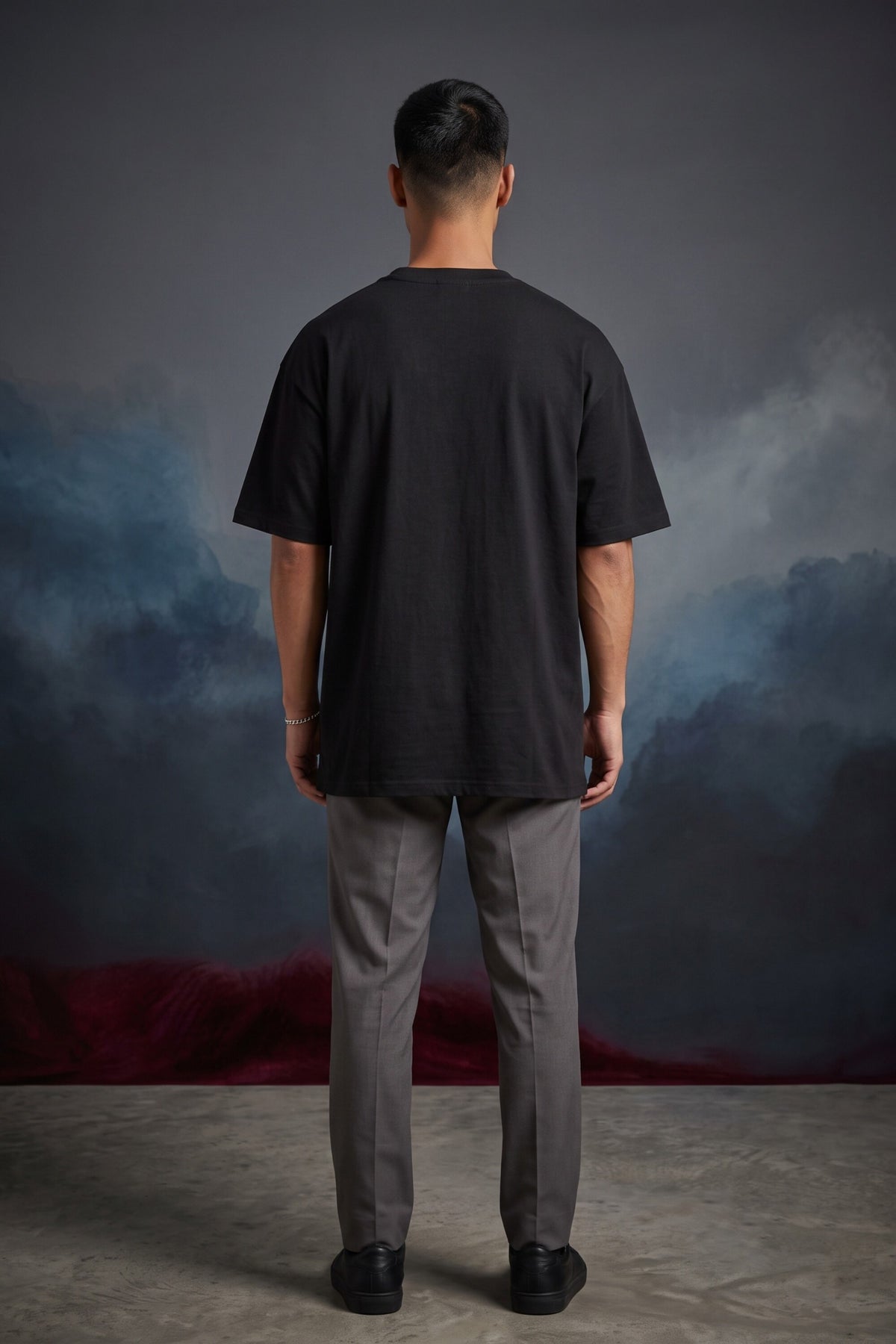 Black oversized tshirt with Thor side profile red cape and Mjolnir hammer Avengers artwork, drop shoulder boxy fit, men India