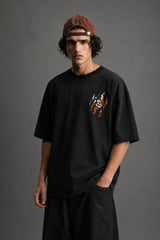 POPCASE Tiger Black oversized graphic t shirt with tiger claw rip eye design premium cotton streetwear