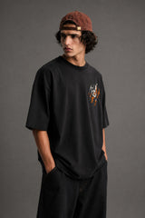 POPCASE Tiger Black oversized graphic t shirt with tiger claw rip eye design premium cotton streetwear