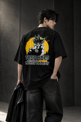 Black Dragon Ball Z anime oversized tshirt with Goku fighting pose HD print and Train Hard Beats Talent motivational text