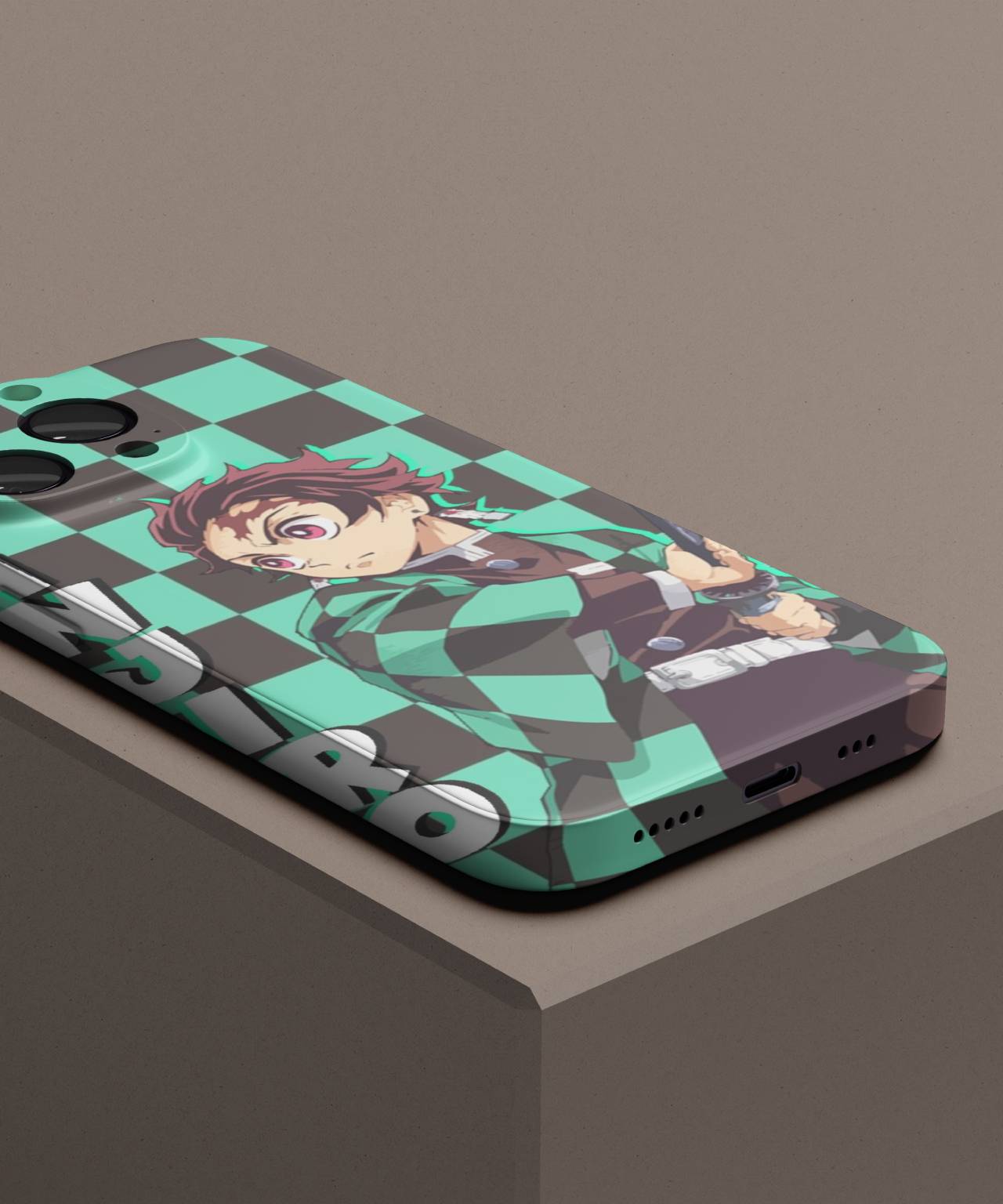 Tanjiro Anime Green Checkered Phone Case and Cover 3