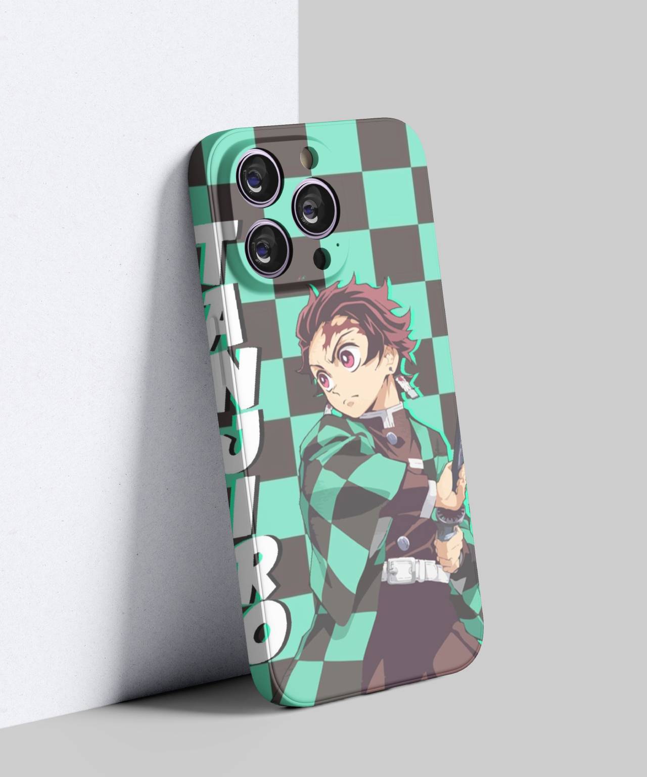 Tanjiro Anime Green Checkered Phone Case and Cover 4