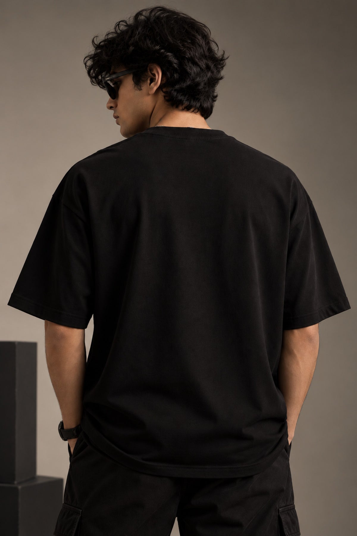 Black Sanskrit oversized tshirt with geometric Vedic diagram HD print and The New Wave of Ved text on front chest