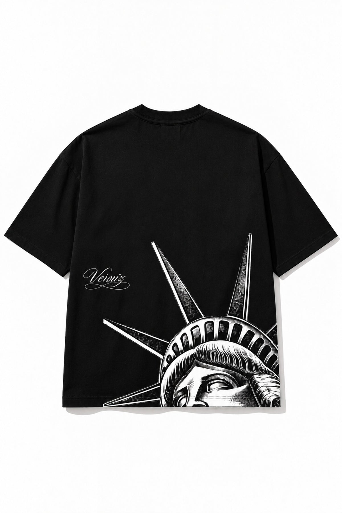 Black oversized tshirt with sweeping Harlem calligraphy script print from shoulder to hem, drop shoulder boxy fit, men India