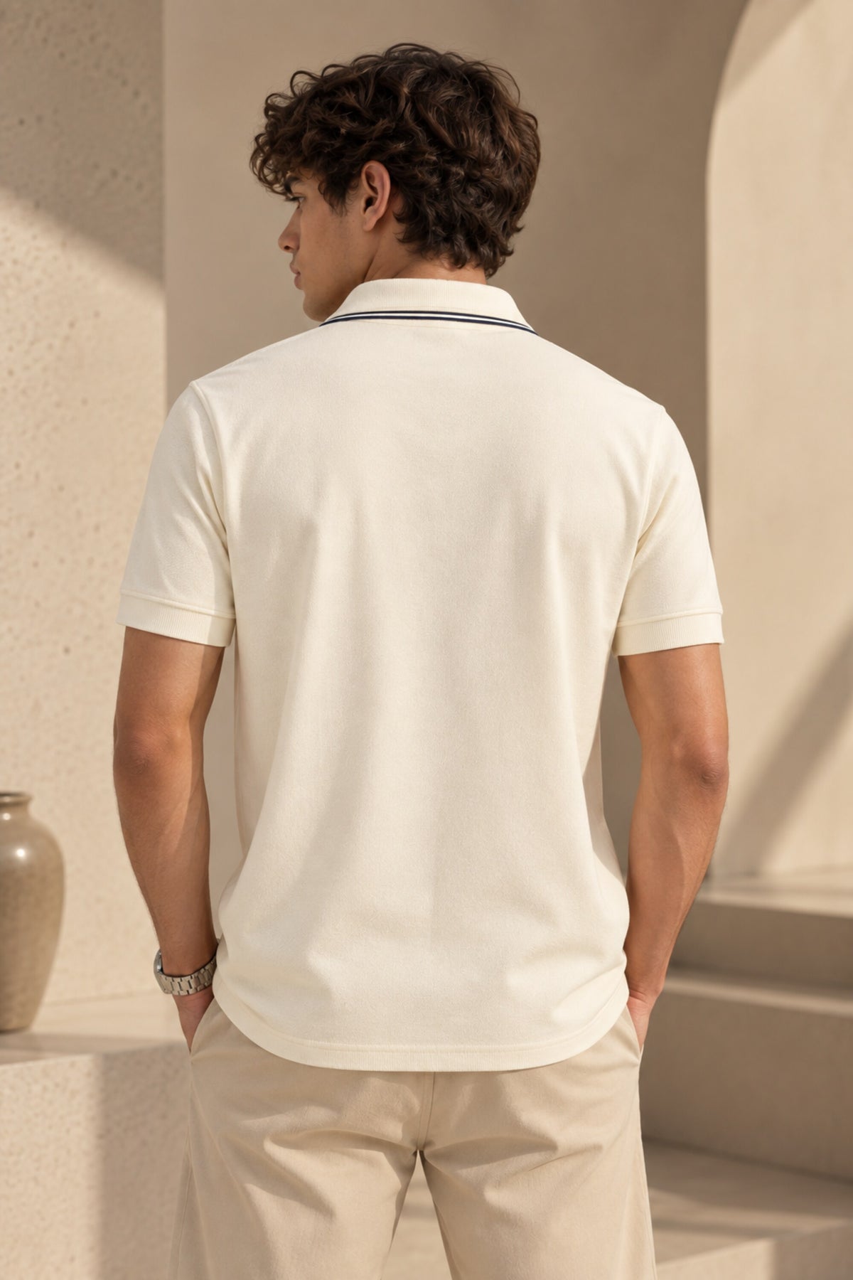 Contrast tipping V-neck detail cricket club polo tshirt India – classic cricket sweater inspired – PopCase