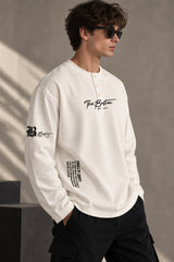 White waffle full sleeve boxy fit tshirt with henley collar, The Boston cursive chest print and B logo sleeve detail, men India