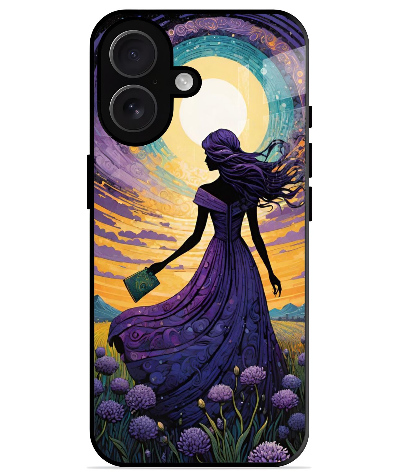 Whimsical Sunset Reader iphone 16 plus back cover 1
