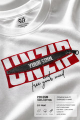 POPCASE white Unzip Your Soul zipper graphic oversized t shirt unisex bold red block text free your mind streetwear tshirt