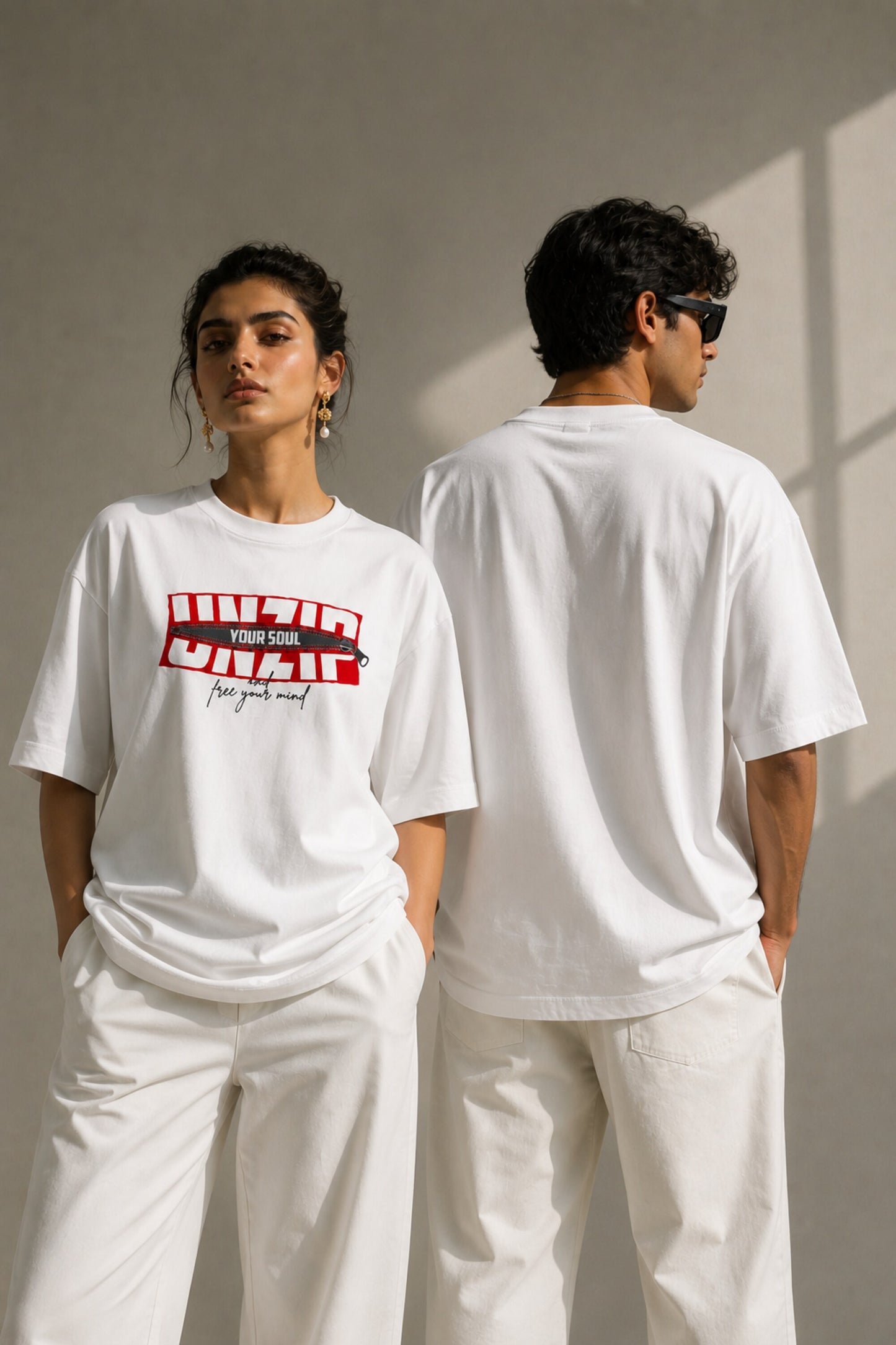 POPCASE white Unzip Your Soul zipper graphic oversized t shirt unisex bold red block text free your mind streetwear tshirt