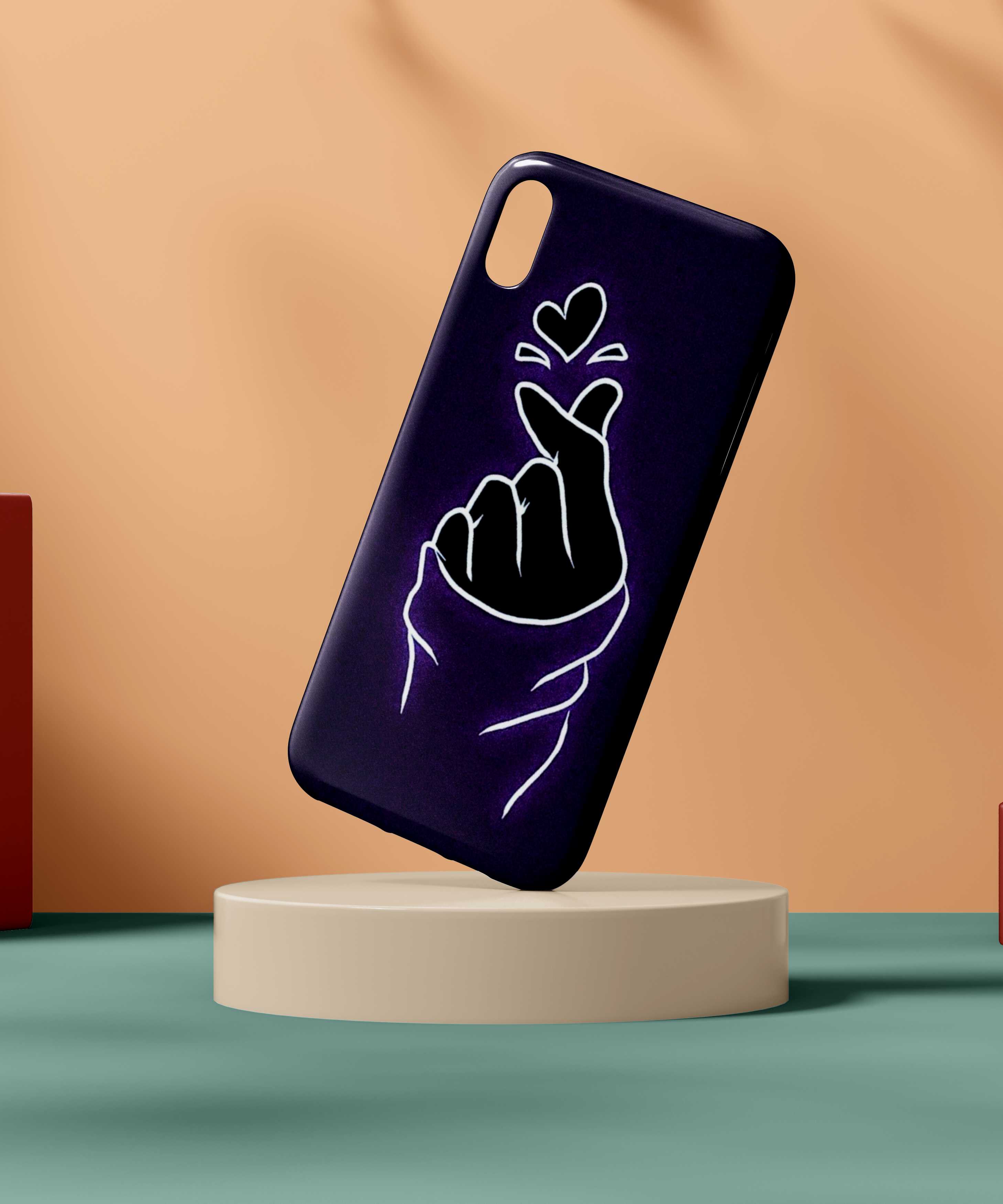 Purple Heart & Hand Light Effect Mobile Case - PopCase